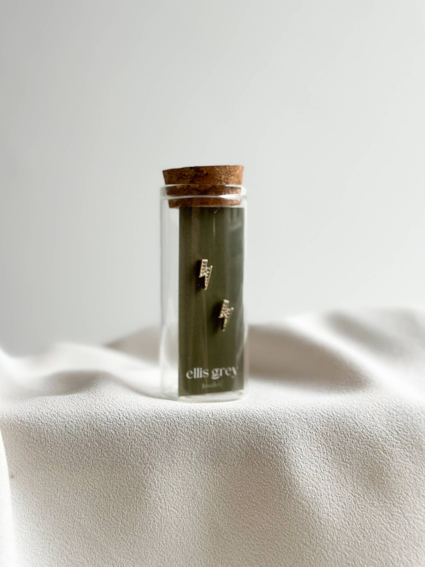 Glass Vial - 18k Gold CZ Lightning Stud Earrings