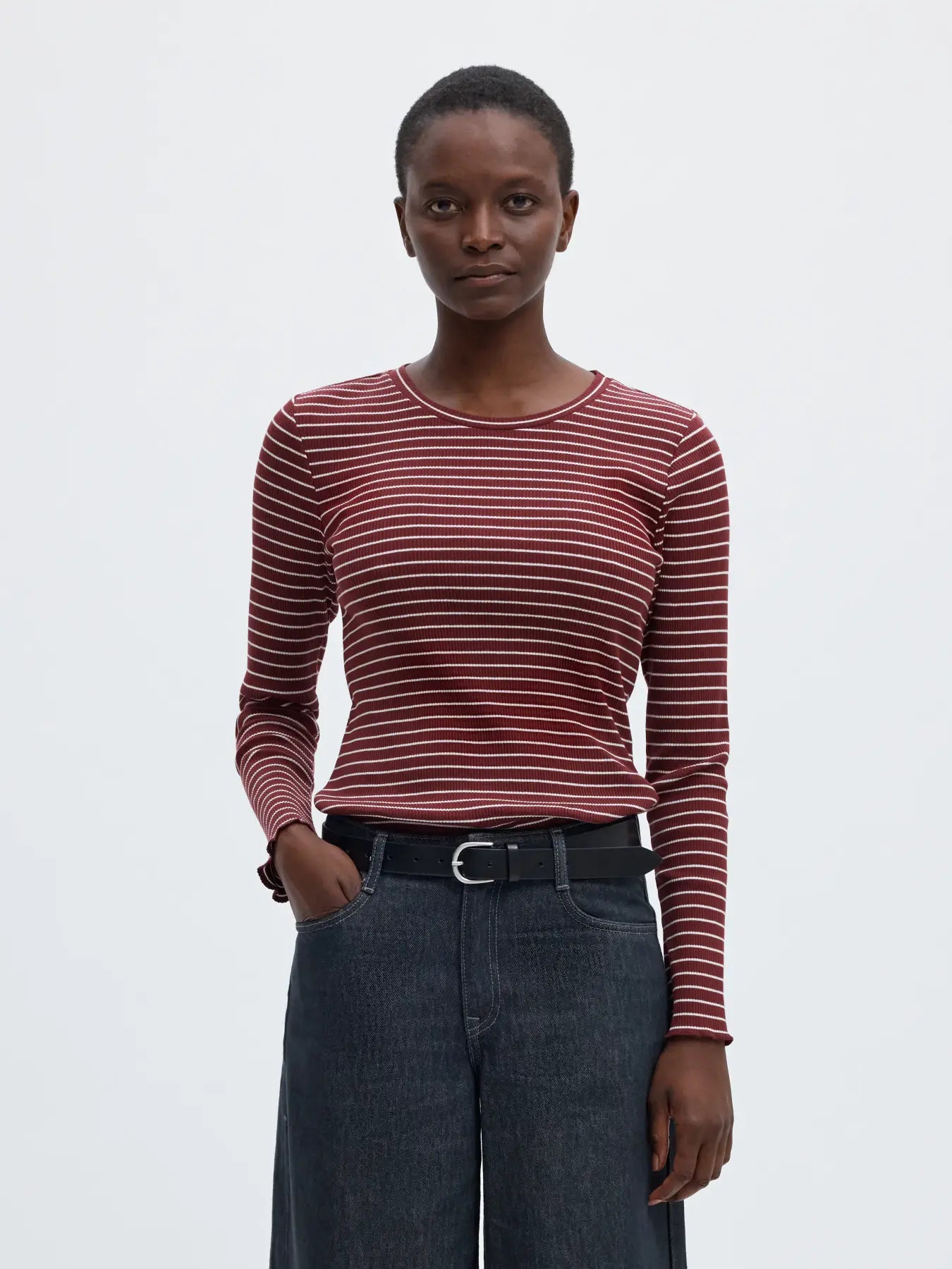 CREW NECK TEE - Tawny Port Stripe