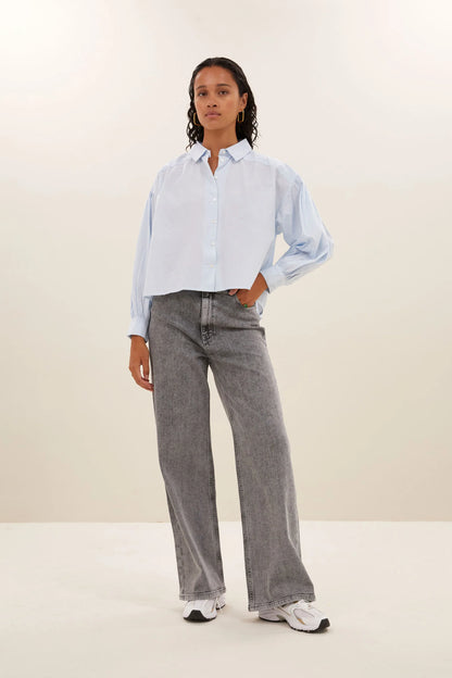 SARAH SHORT CHAMBRAY BLOUSE - light blue