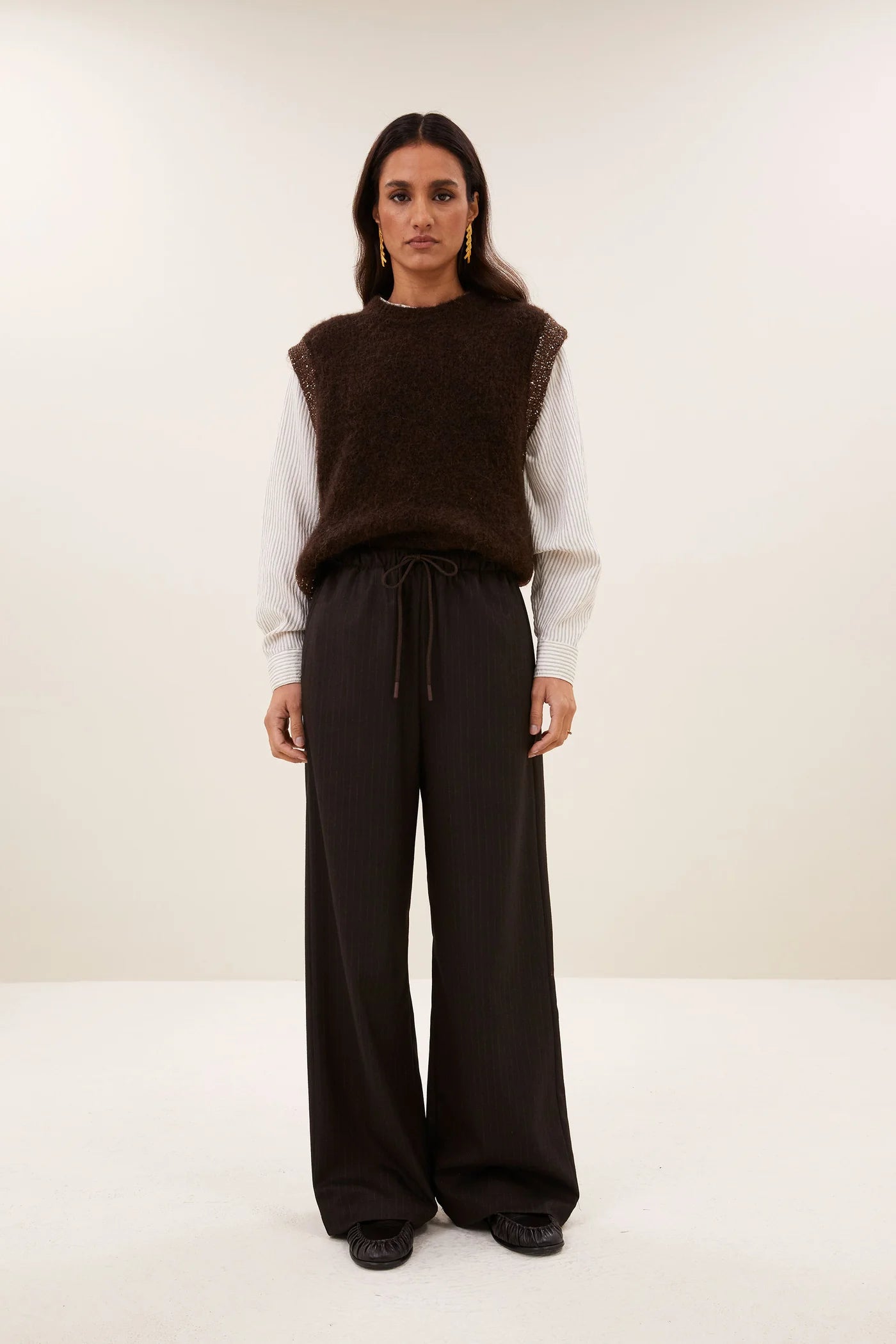 PELLE TROUSERS - Brown Pinstripe
