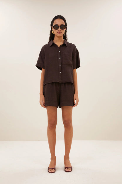 LIO LINEN SHORTS - Espresso