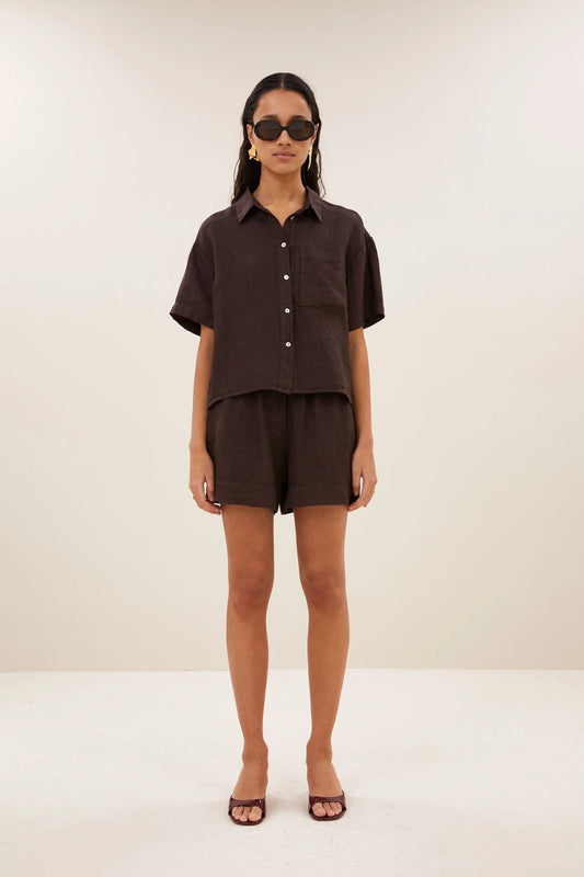 LIO LINEN SHORTS - Espresso