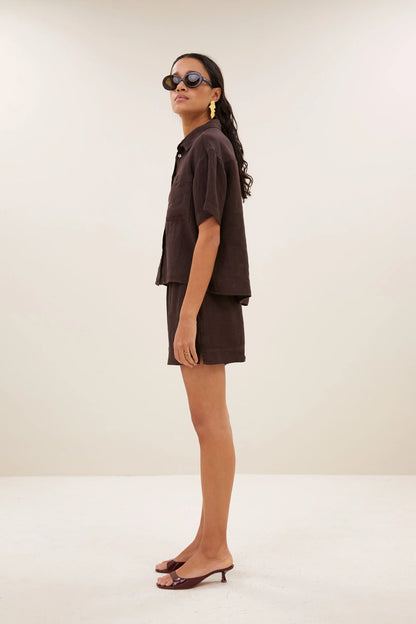 LIO LINEN SHORTS - Espresso