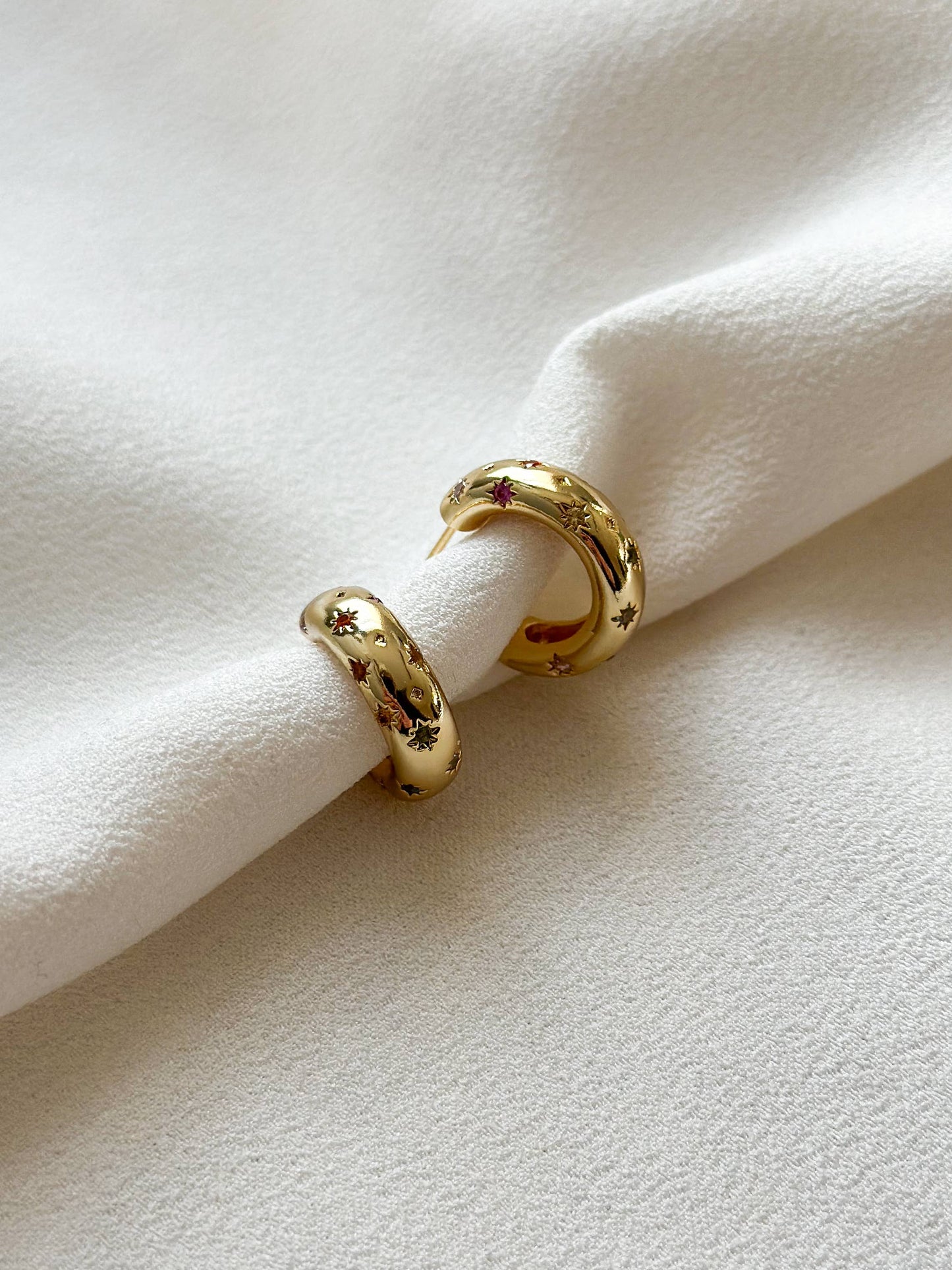 18k Gold Plated Rainbow Star CZ Hoop Earrings