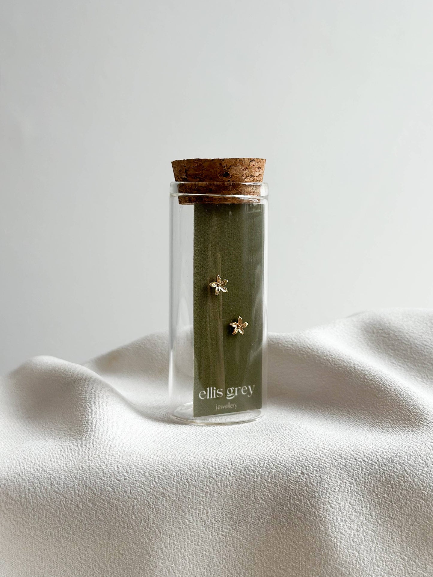 Glass Vial - 18k Gold Flower Stud Earrings