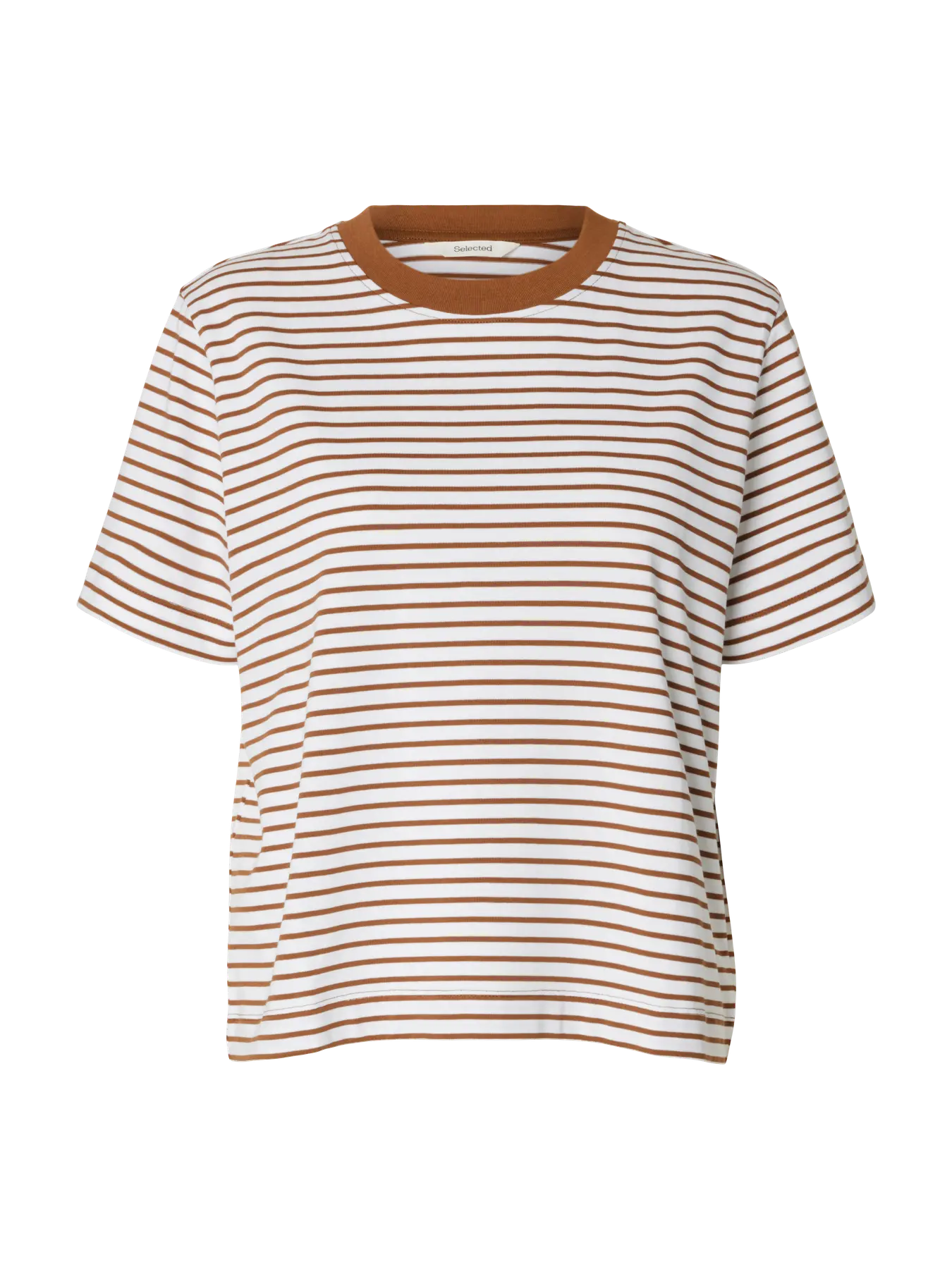 SELECTED STRIPED BOXY TEE - Caramel stripe