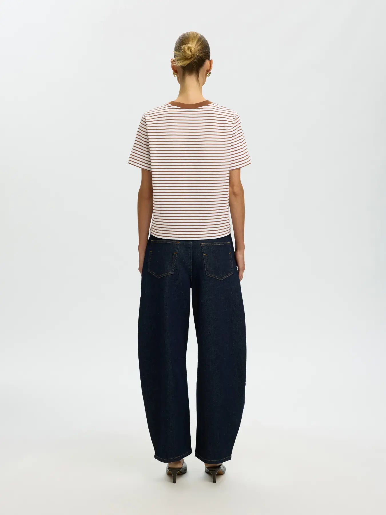 SELECTED STRIPED BOXY TEE - Caramel stripe