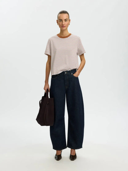 SELECTED STRIPED BOXY TEE - Caramel stripe