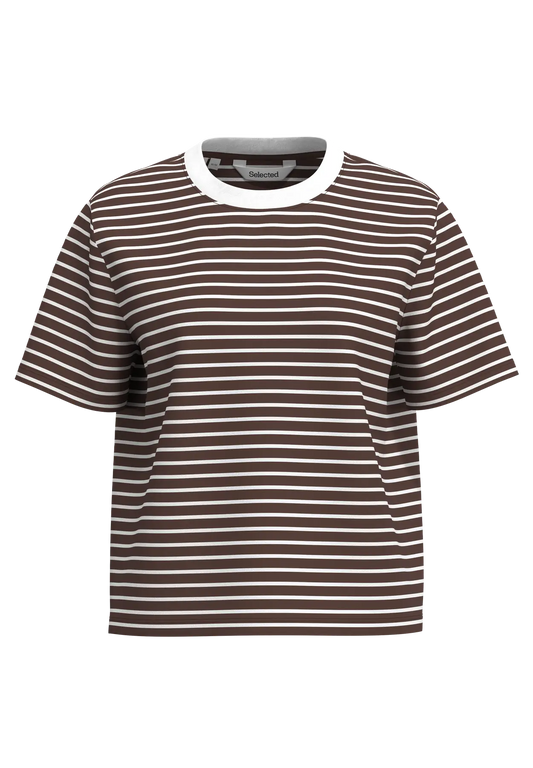 STRIPED BOXY TEE - Brown Stripe