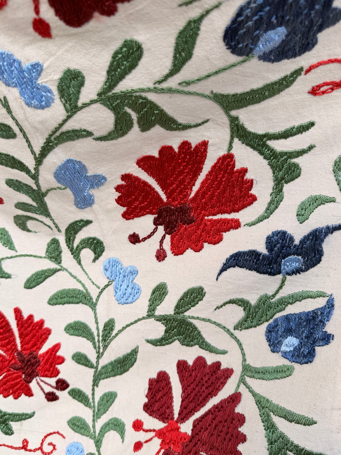 HAND EMBROIDERED SUZANI - Red, Green & Blue Floral