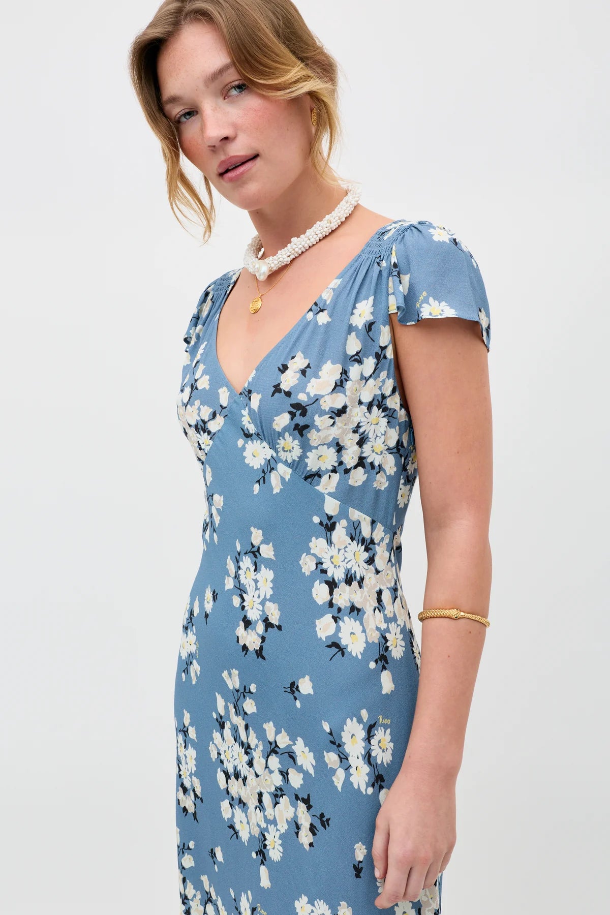 CATHY MIDI DRESS - Amelia Bouquet Blue