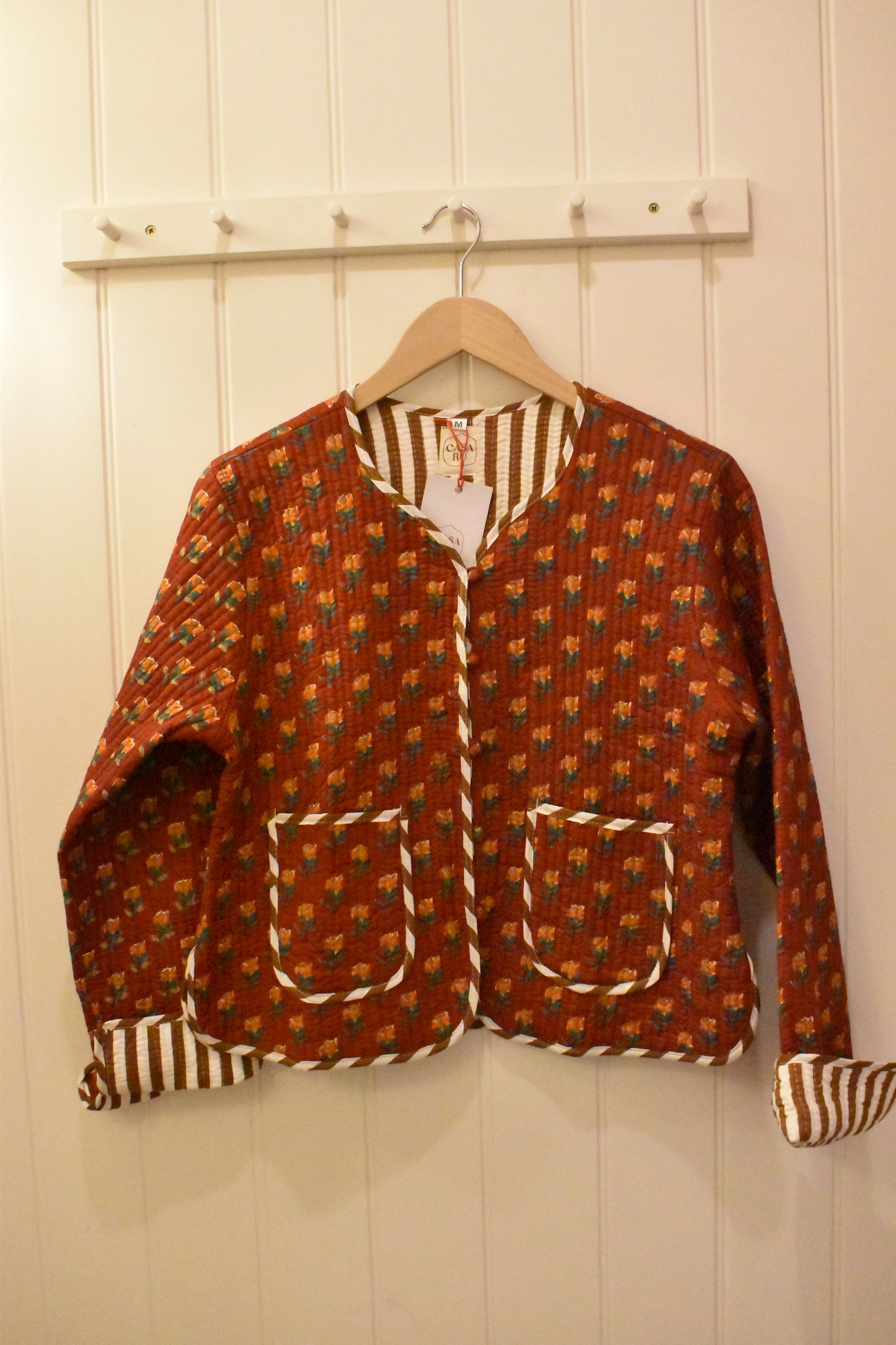 QUILTED JACKET - Red Cotton Floral / Stripe