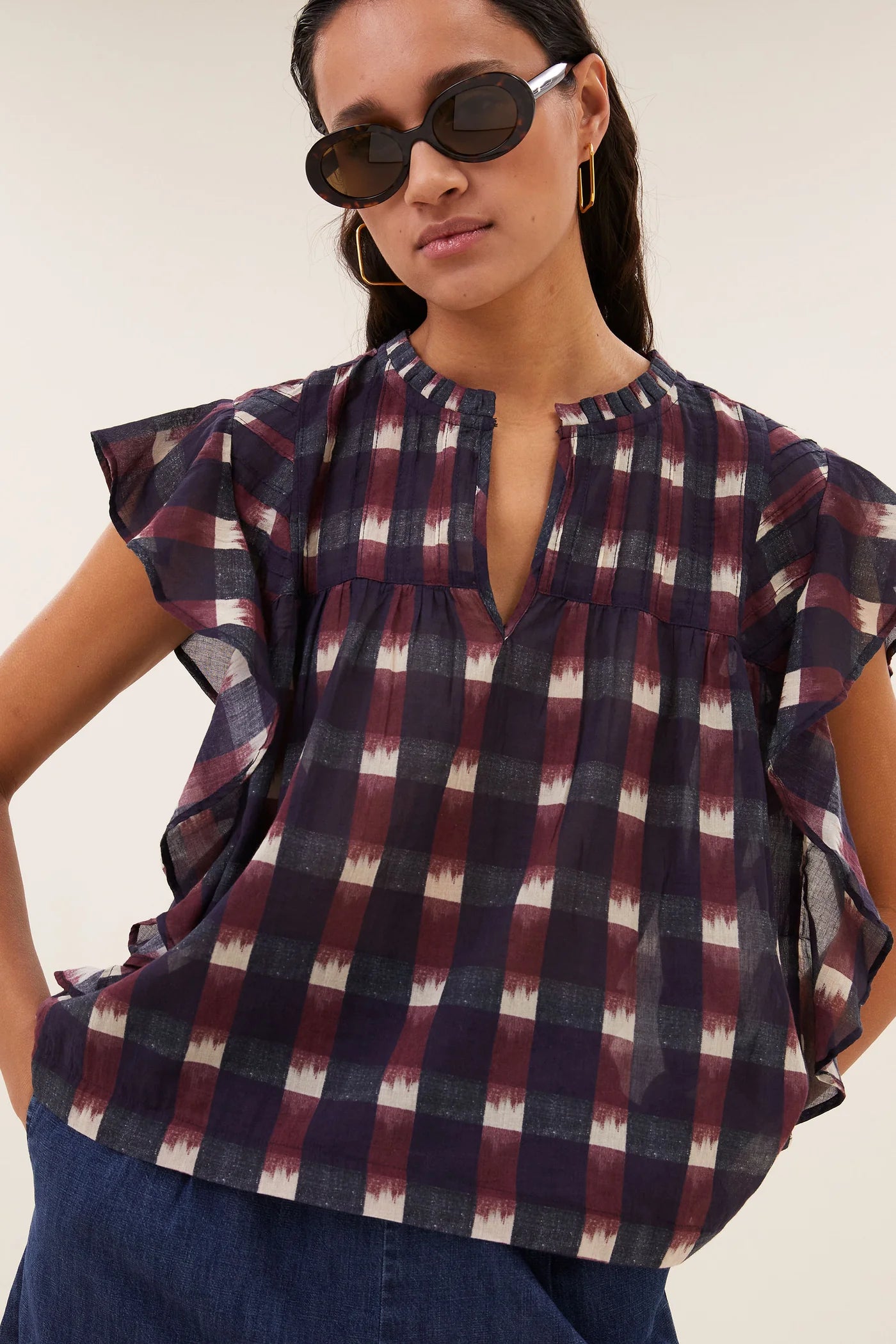 DANEE BLOUSE - Wine Ikat Print