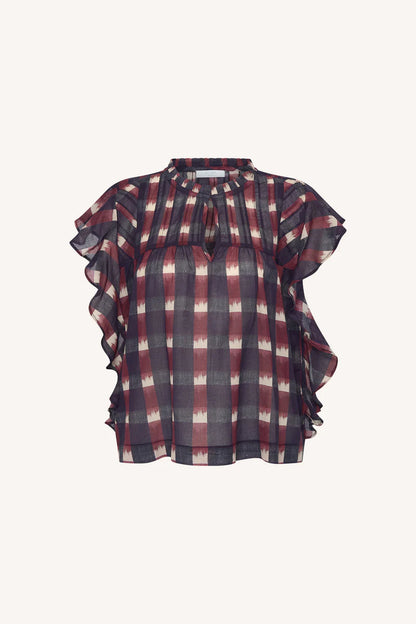 DANEE BLOUSE - Wine Ikat Print