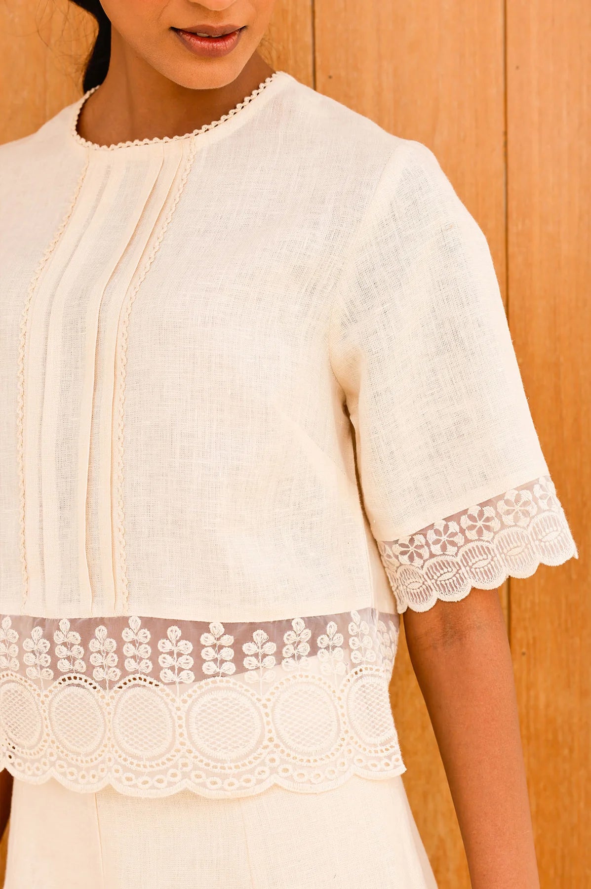 LINEN LACE TOP – Butter Milk Cream