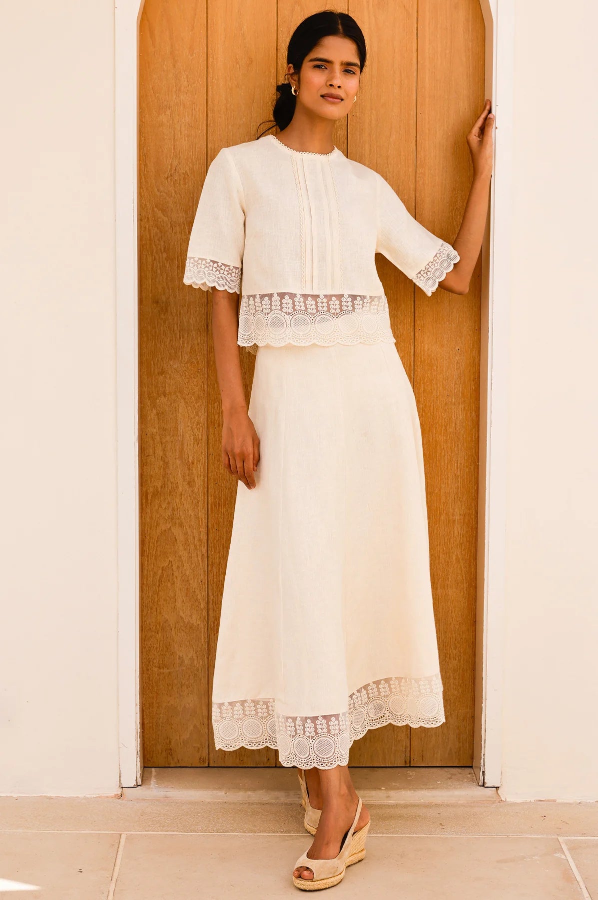 LINEN LACE TOP – Butter Milk Cream
