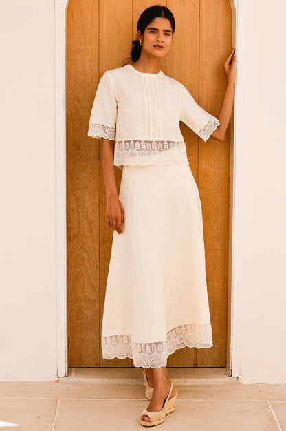 LINEN LACE TOP – Butter Milk Cream