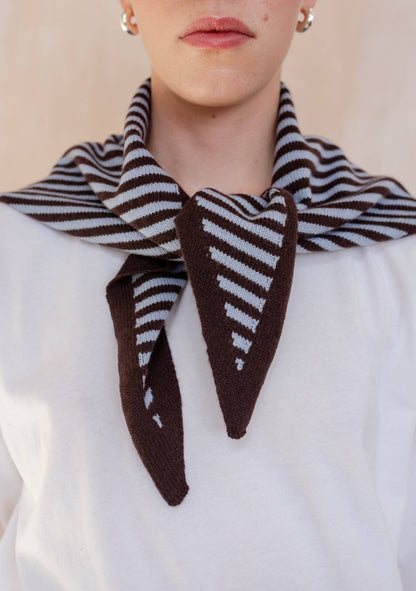 Merino Wool Triangle Scarf in Blue & Brown Stripe