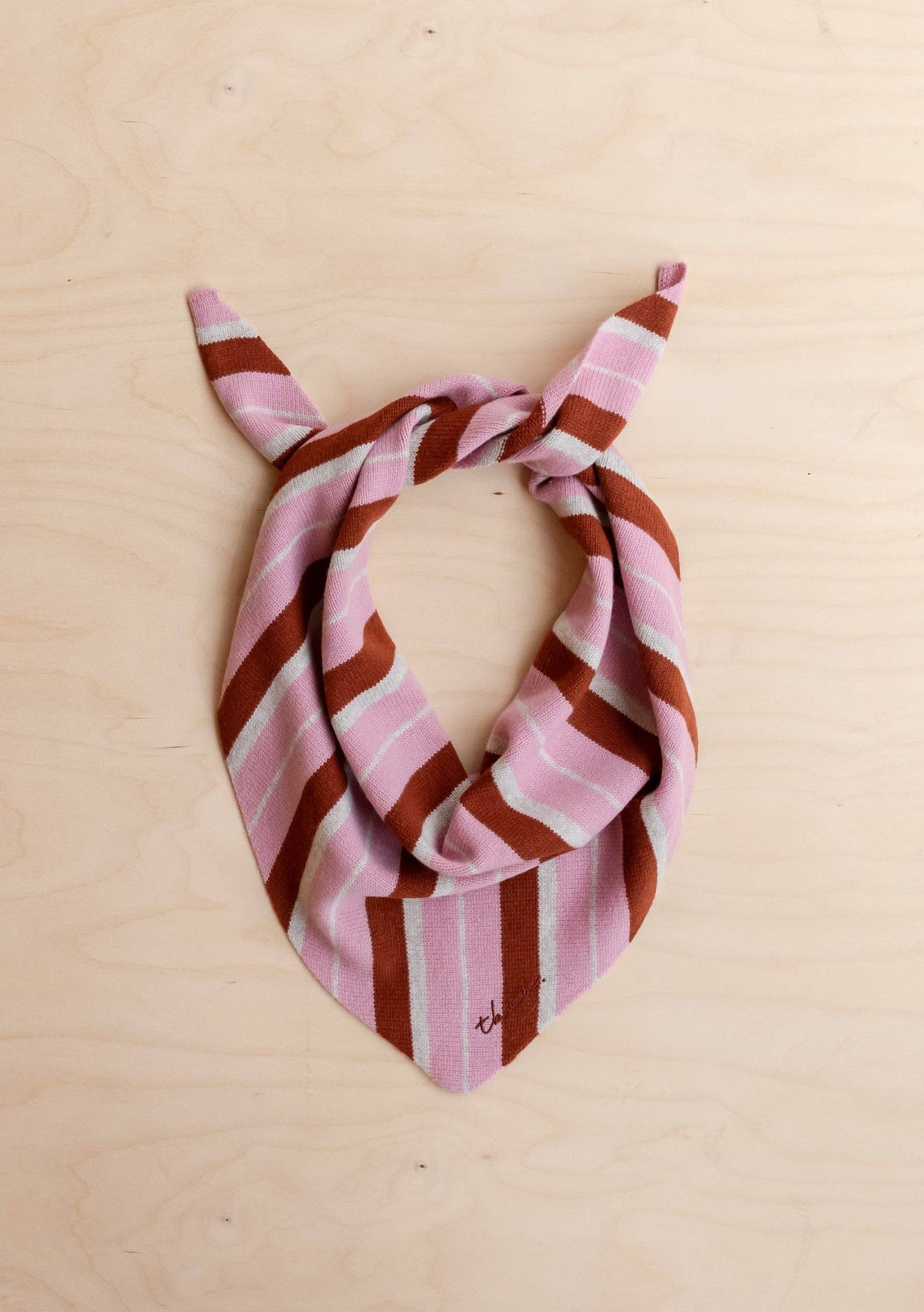 Merino Wool Triangle Scarf in Pink & Rust Stripe