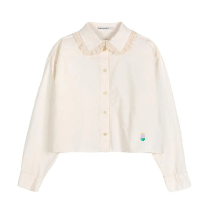 LACE COLLAR POPLIN SHIRT - Off-White