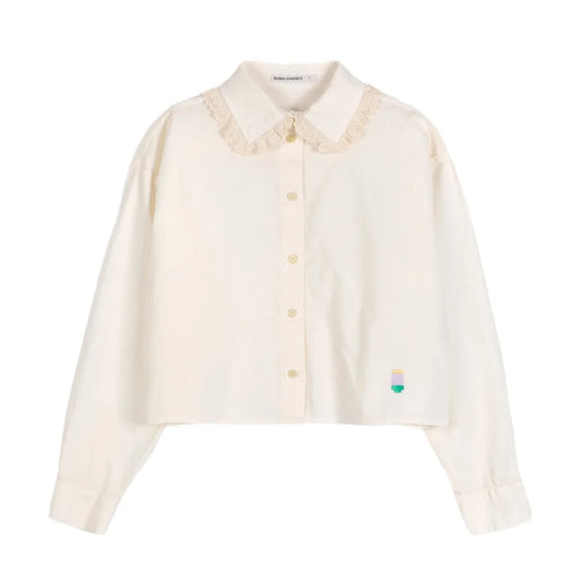 LACE COLLAR POPLIN SHIRT - Off-White