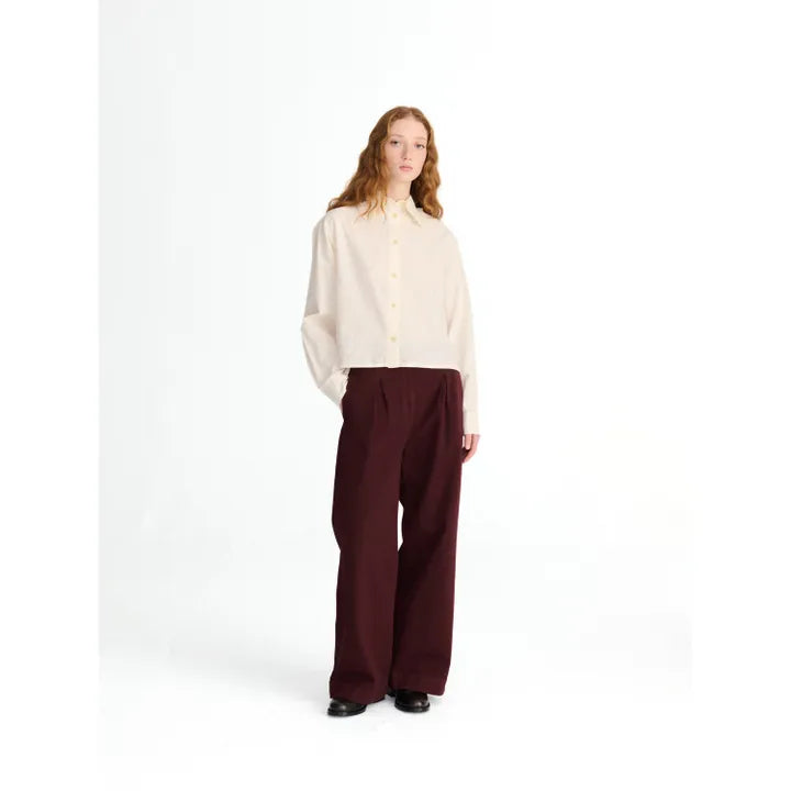 WIDE-LEG COTTON TROUSERS - Burgundy