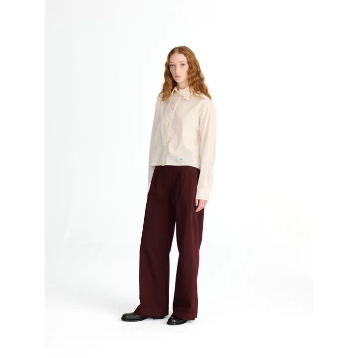 WIDE-LEG COTTON TROUSERS - Burgundy