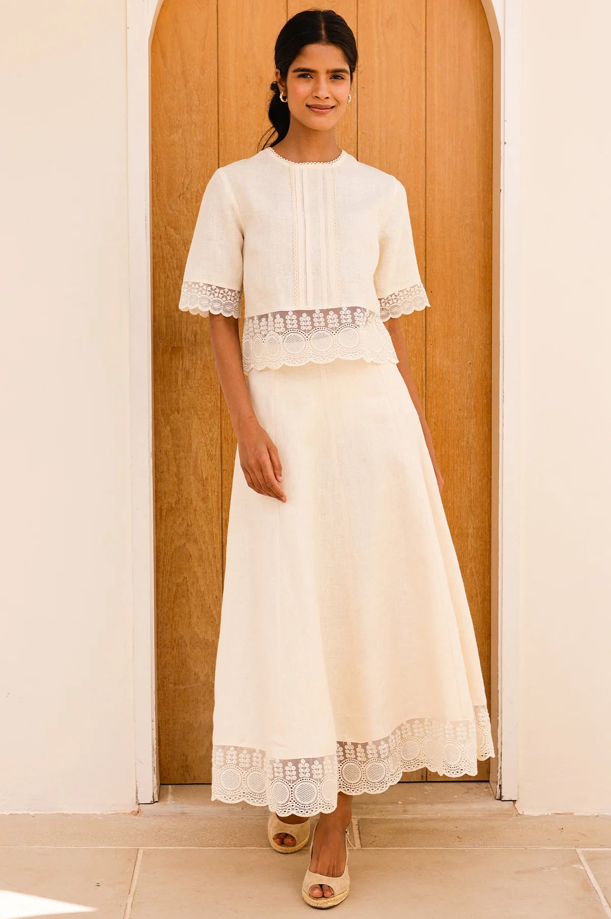 LINEN LACE MIDI SKIRT – Butter Milk Cream