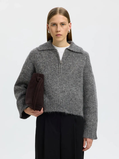 ALPACA BLEND HALF-ZIP JUMPER – Grey