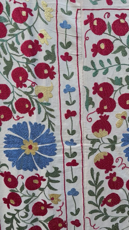 HAND EMBROIDERED SUZANI - Blue, Yellow, Red & Green Floral