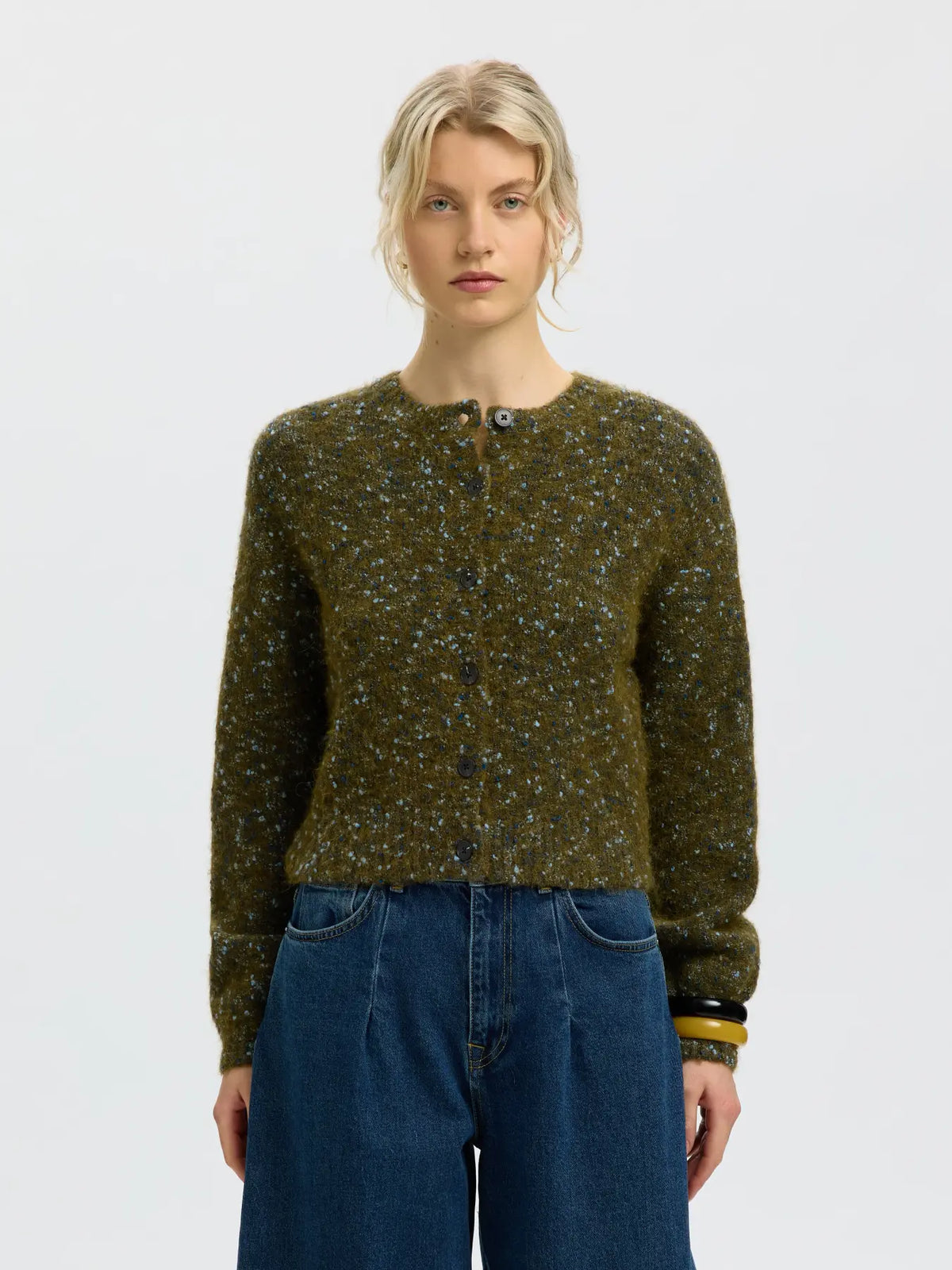 SELECTED KNIT CARDIGAN -Speckled Green