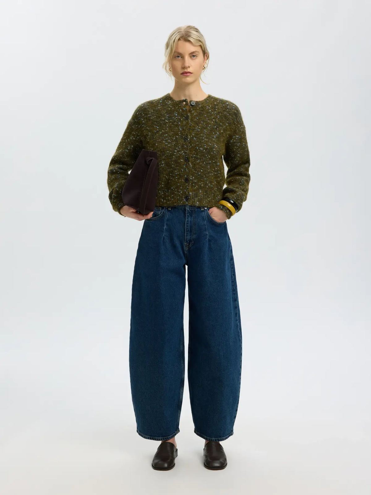 SELECTED KNIT CARDIGAN -Speckled Green